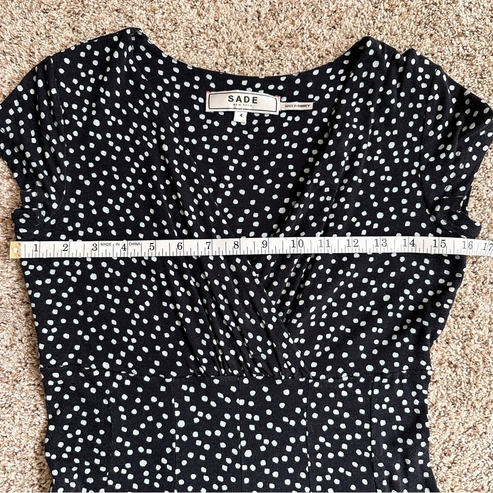 Sade New York Navy Blue Dress Polka Dot Fit Flare Stretch Comfy Casual - Picture 9 of 16